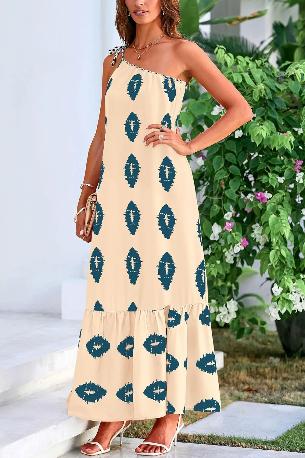 PRETTYGARDEN Women's 2025 Summer Maxi Dresses One Shoulder Printed Flowy Boho Beach Vacation Long Sundress