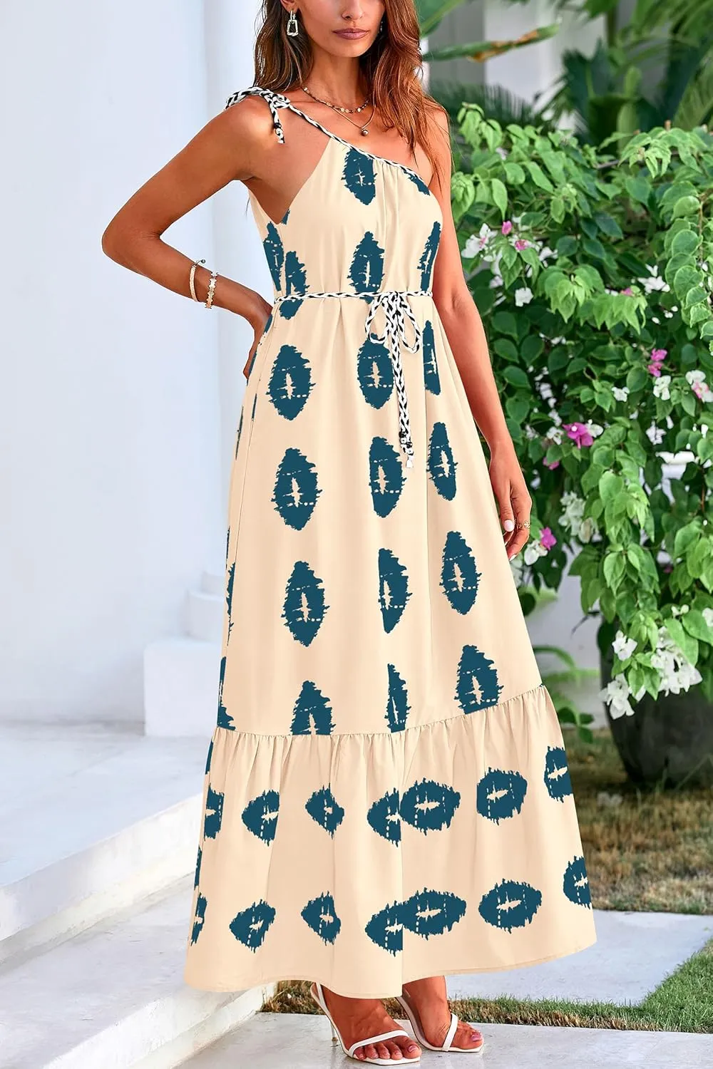 PRETTYGARDEN Women's 2025 Summer Maxi Dresses One Shoulder Printed Flowy Boho Beach Vacation Long Sundress