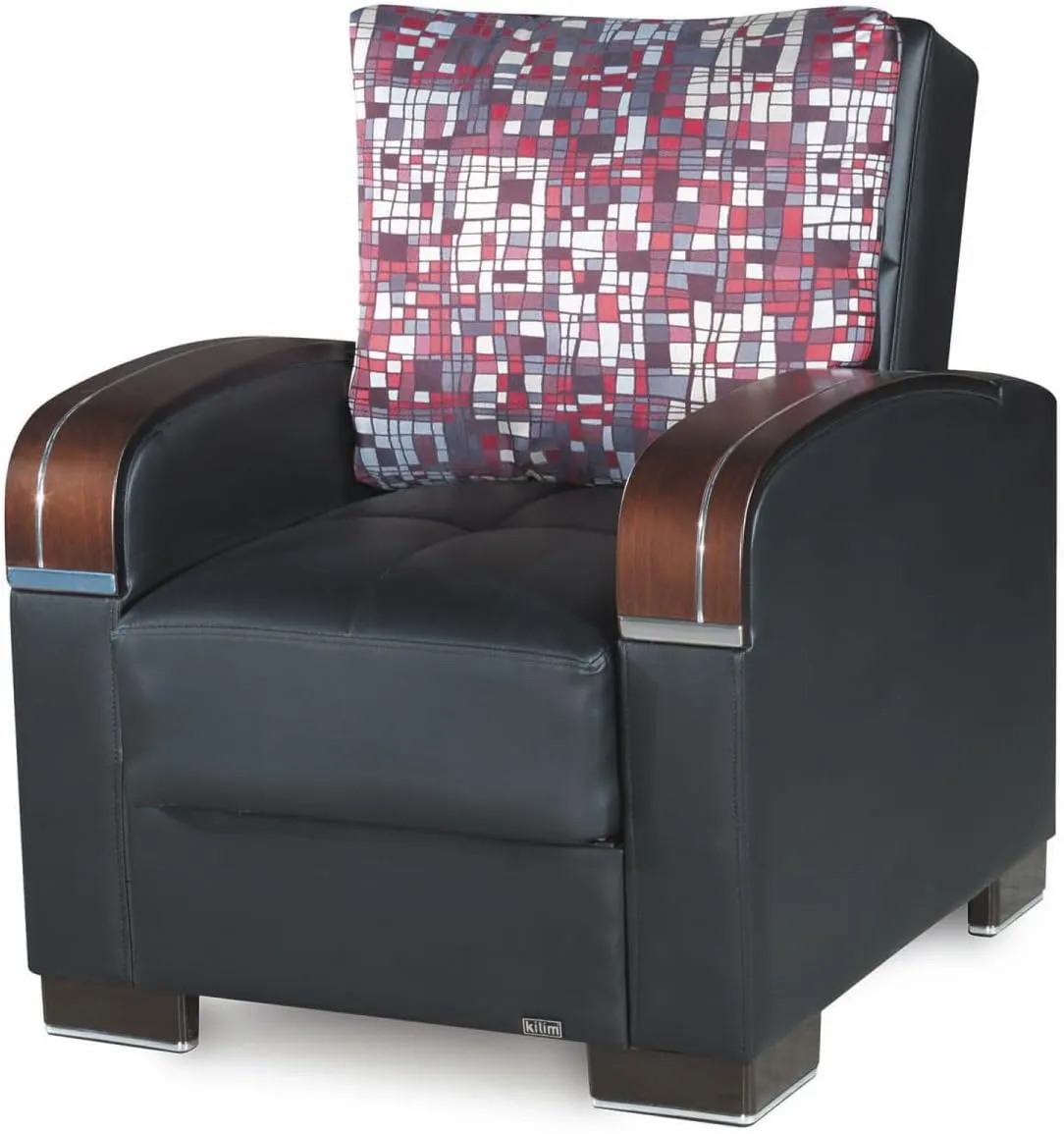 PrimeNest Mobilon Collection Upholstered Convertible Armchair with Storage, Black-PU