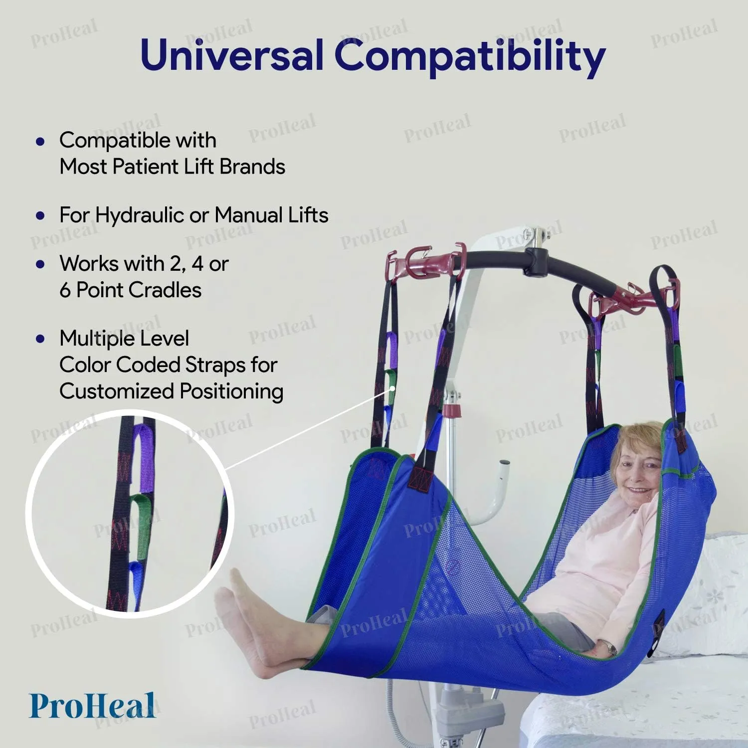 ProHeal Universal Full Body Lift Sling, XX Large, 64.5" x 46" - Solid Fabric Polyester Slings for Patient Lifts - Compatible with Hoyer, Invacare, McKesson, Drive, Lumex, Joerns and More