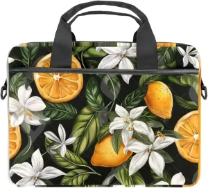 Protective Laptop Shoulder Messenger Bag Tropic Lemon Fruits with Leaves Flowers Briefcase Carrying Case Sleeve