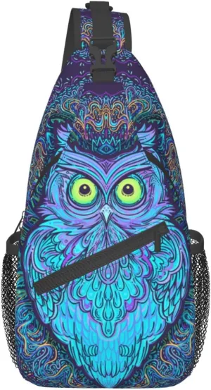 Psychedelic Owl Sling Bag Crossbody Backpack For Women Men Hiking Travel Over The Shoulder Bag Pouch Small Daypack Casual One Strap Pack Lightweight Cross Chest Bag Purse Outdoor Cycling