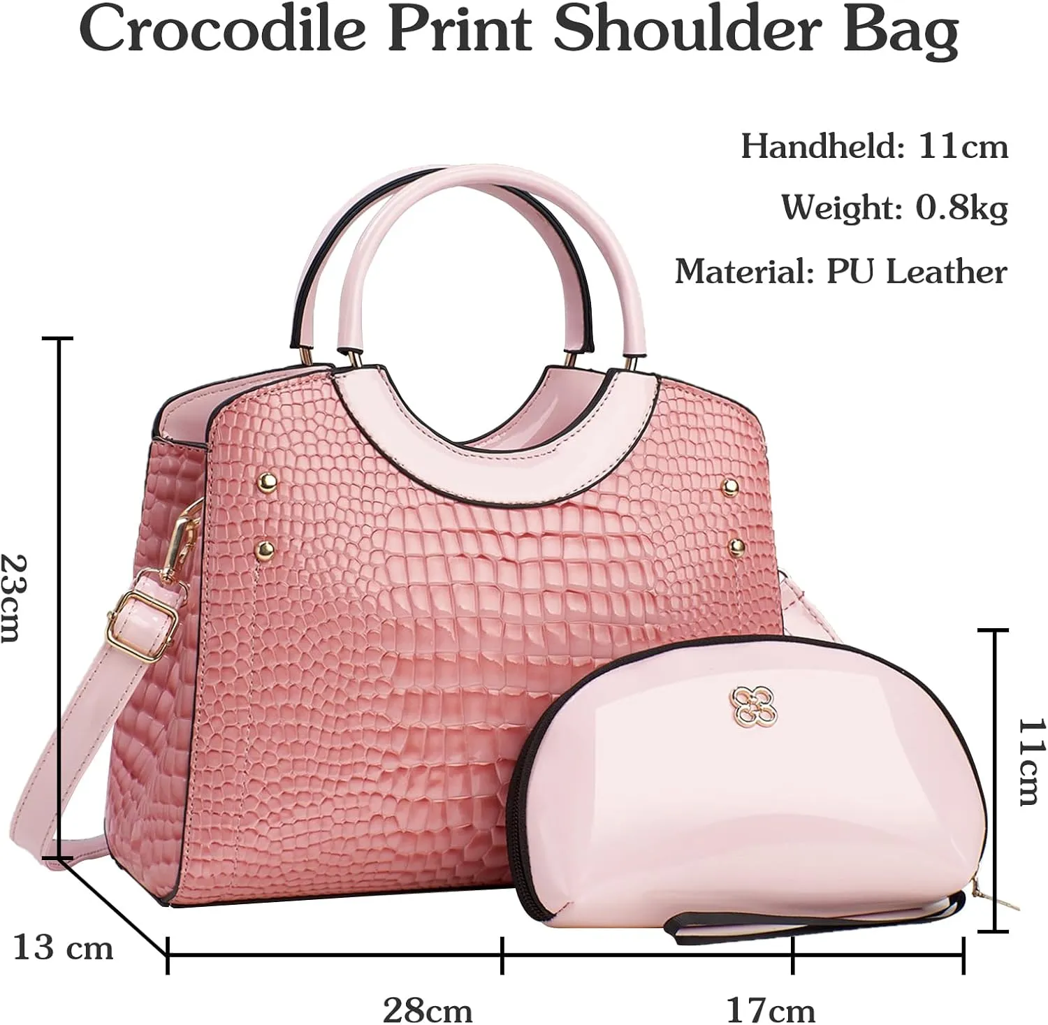 PU Leather Handbag for Women Crocodile Embossed Shoulder Bag Waterproof Crossbody Bag Large Messenger Bag