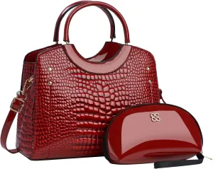 PU Leather Handbag for Women Crocodile Embossed Shoulder Bag Waterproof Crossbody Bag Large Messenger Bag