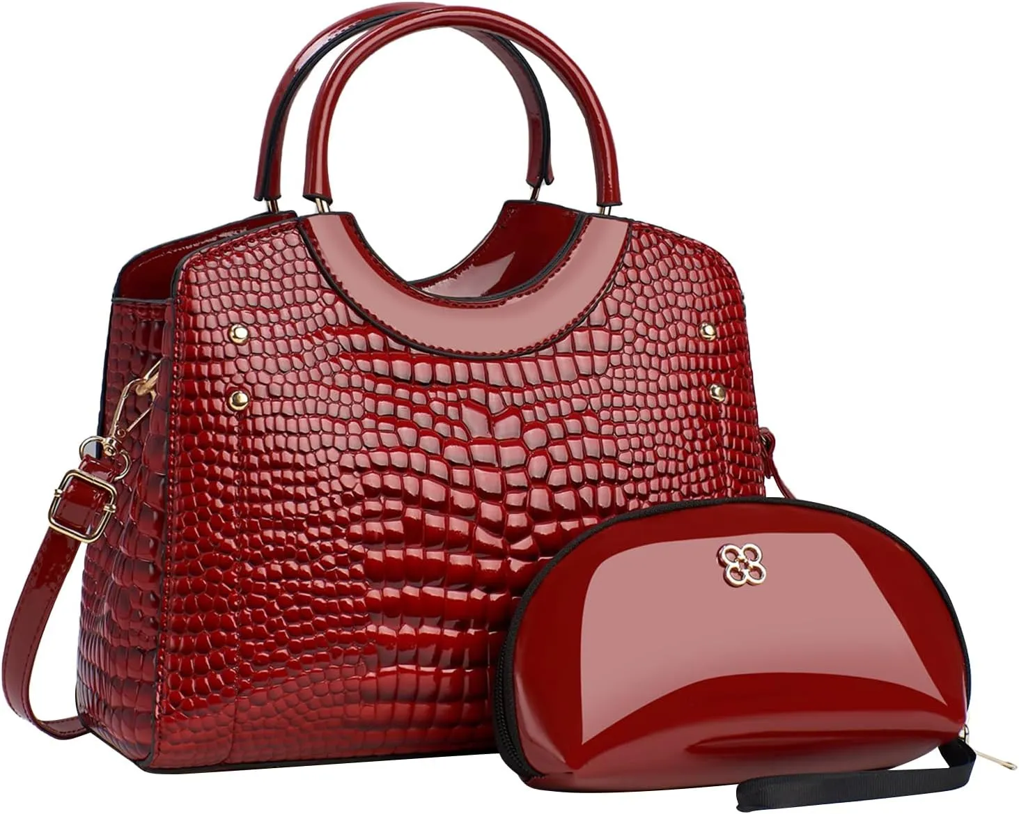 PU Leather Handbag for Women Crocodile Embossed Shoulder Bag Waterproof Crossbody Bag Large Messenger Bag