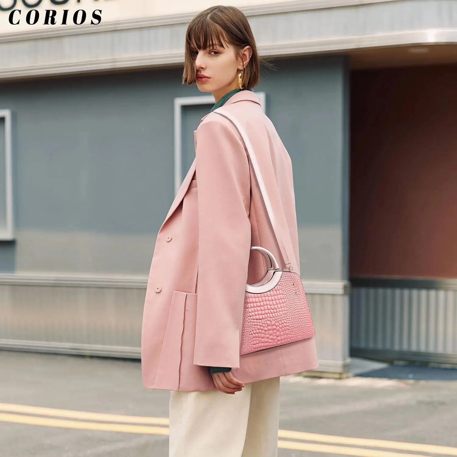 PU Leather Handbag for Women Crocodile Embossed Shoulder Bag Waterproof Crossbody Bag Large Messenger Bag