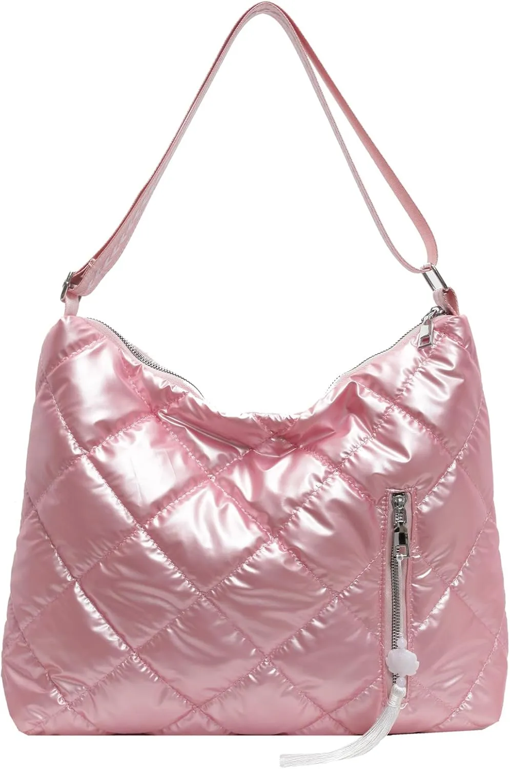 Puffer Crossbody Purse for Women - Quilted Down Cotton Padded Shoulder Bag Large Puffy Tote Bag with Adjustable Strap