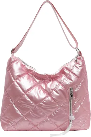 Puffer Crossbody Purse for Women - Quilted Down Cotton Padded Shoulder Bag Large Puffy Tote Bag with Adjustable Strap