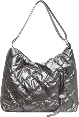 Puffer Crossbody Purse for Women - Quilted Down Cotton Padded Shoulder Bag Large Puffy Tote Bag with Adjustable Strap