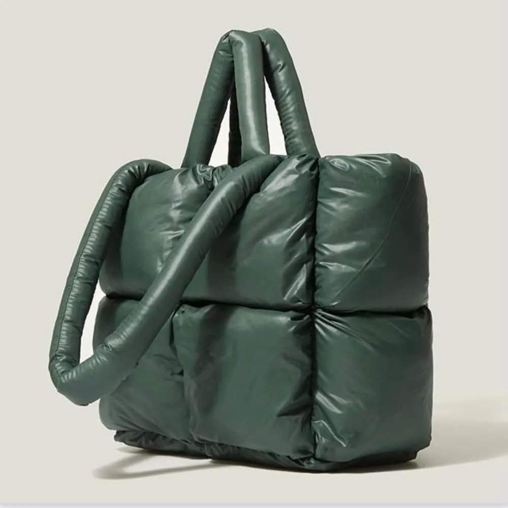 Puffer Tote Bag, Trendy Luxury Chic Quilted Large Padded Designer Handbags for Women Cotton Winter Soft Shoulder Bag