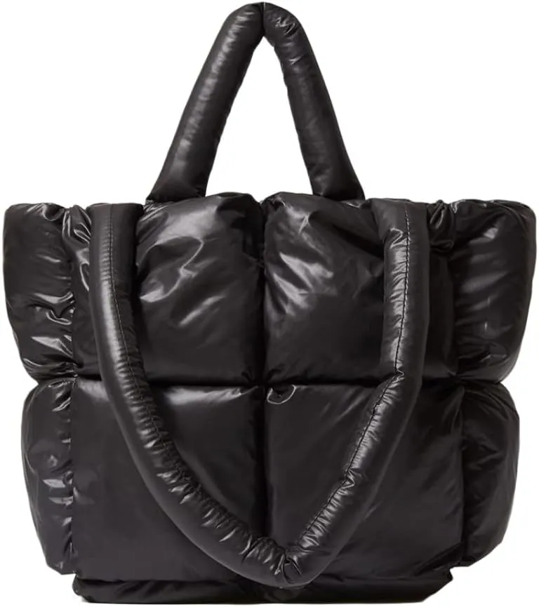 Puffer Tote Bag, Trendy Luxury Chic Quilted Large Padded Designer Handbags for Women Cotton Winter Soft Shoulder Bag