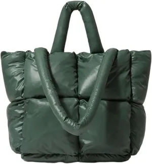 Puffer Tote Bag, Trendy Luxury Chic Quilted Large Padded Designer Handbags for Women Cotton Winter Soft Shoulder Bag