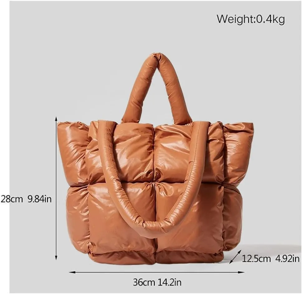 Puffer Tote Bag, Trendy Luxury Chic Quilted Large Padded Designer Handbags for Women Cotton Winter Soft Shoulder Bag
