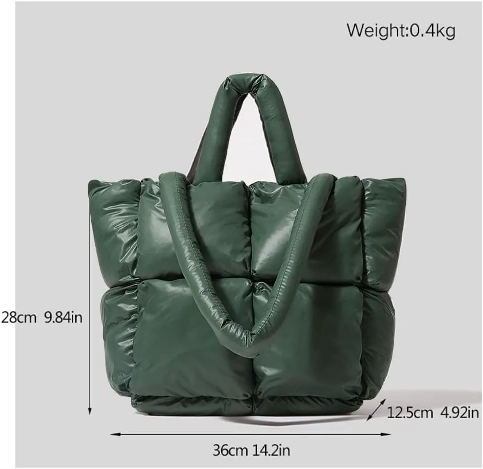 Puffer Tote Bag, Trendy Luxury Chic Quilted Large Padded Designer Handbags for Women Cotton Winter Soft Shoulder Bag
