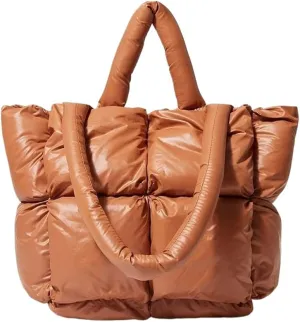 Puffer Tote Bag, Trendy Luxury Chic Quilted Large Padded Designer Handbags for Women Cotton Winter Soft Shoulder Bag