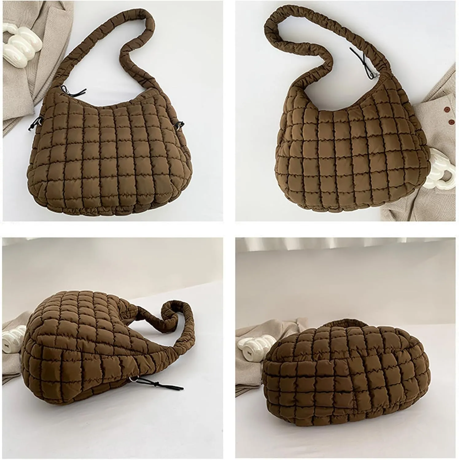 Puffy Bubble Tote Bag,Puffer Quilted Shoulder Bag for Women with Multiple Zippered Pockets, Trendy Crossbody Hobo Bag