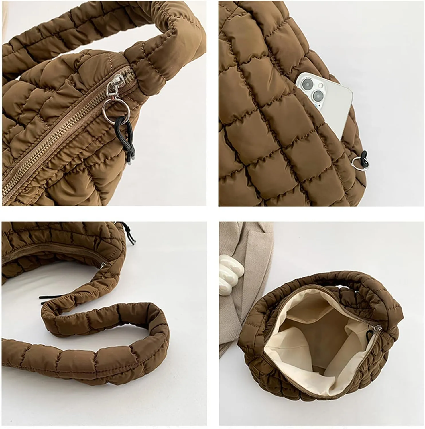 Puffy Bubble Tote Bag,Puffer Quilted Shoulder Bag for Women with Multiple Zippered Pockets, Trendy Crossbody Hobo Bag