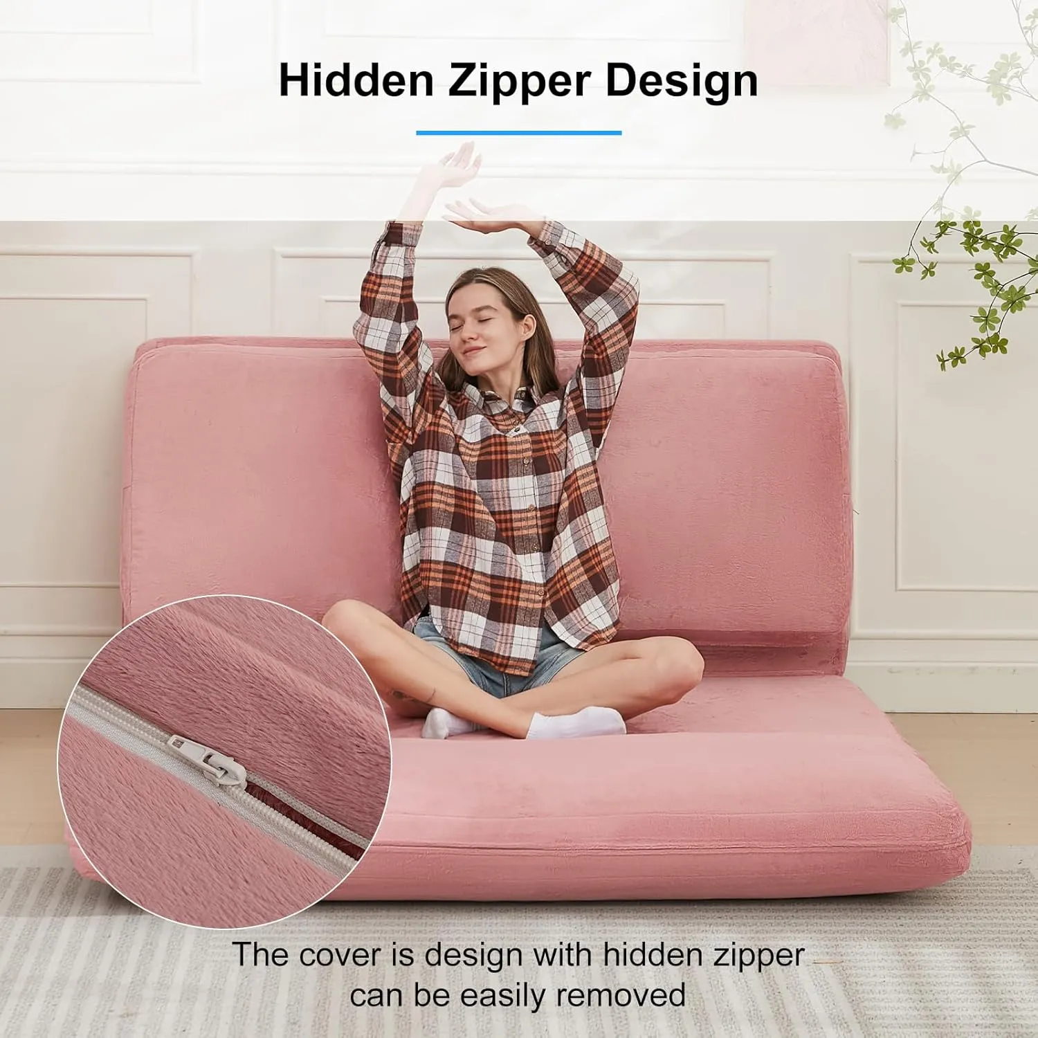 PUREMIND Single Size Bean Bag Bed Floor Chair- Extra Thick Folding Mattress Chair for Adults, Floor Lounger Pillow Cushion with Removable Faux Fur Cover, Lazy Chairs for Living Room & Bedroom