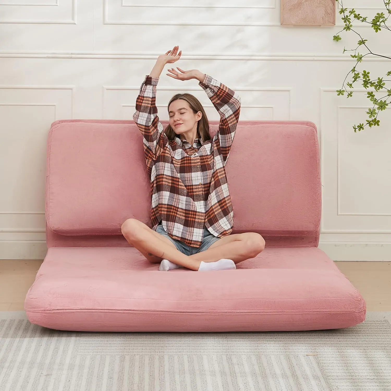 PUREMIND Single Size Bean Bag Bed Floor Chair- Extra Thick Folding Mattress Chair for Adults, Floor Lounger Pillow Cushion with Removable Faux Fur Cover, Lazy Chairs for Living Room & Bedroom