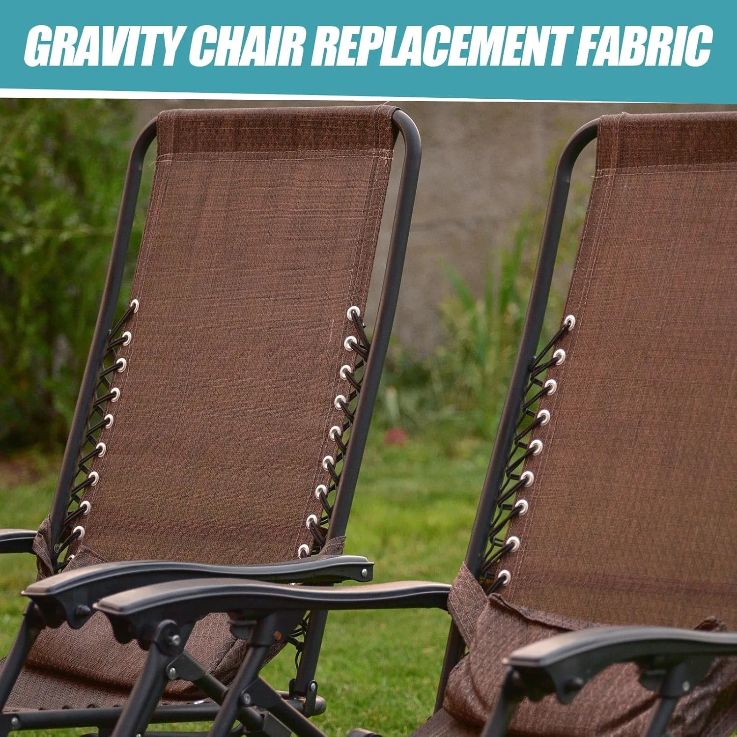 Queekay 2 Pcs Gravity Chair Replacement Fabric with 8 Bungee Cord Lounge Chair Cloth Mesh Patio Chair Repair Kit for Patio Recliner Outdoor Lawn Pool Beach Sling Chair(Brown, 63" x 21")