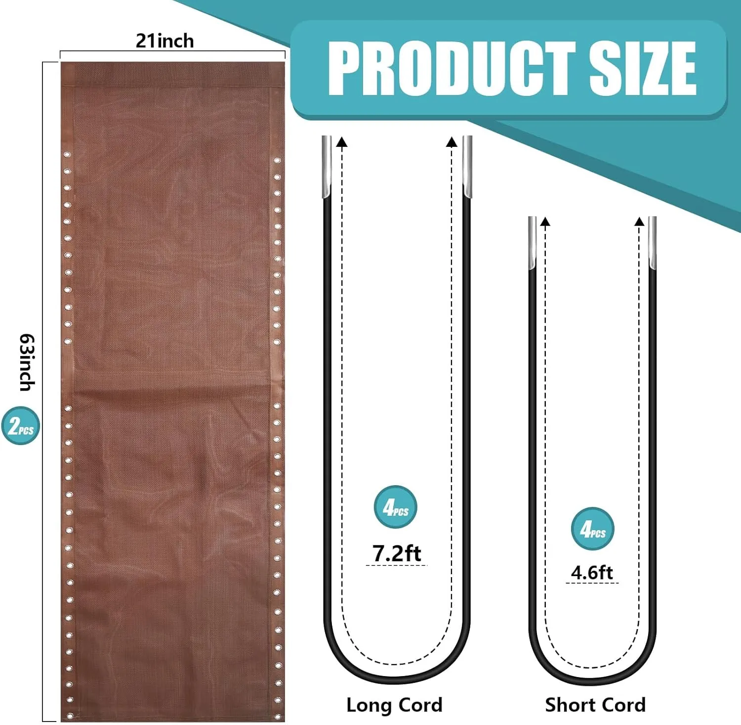 Queekay 2 Pcs Gravity Chair Replacement Fabric with 8 Bungee Cord Lounge Chair Cloth Mesh Patio Chair Repair Kit for Patio Recliner Outdoor Lawn Pool Beach Sling Chair(Brown, 63" x 21")