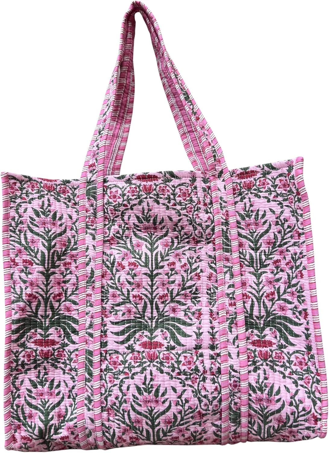 Quilted Cotton Hand printed Reversible Large multicolor cotton Tote Bag,Indian Handmade Block Printed Tote Bag Women Handbag