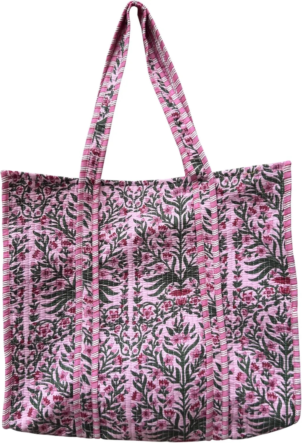 Quilted Cotton Hand printed Reversible Large multicolor cotton Tote Bag,Indian Handmade Block Printed Tote Bag Women Handbag