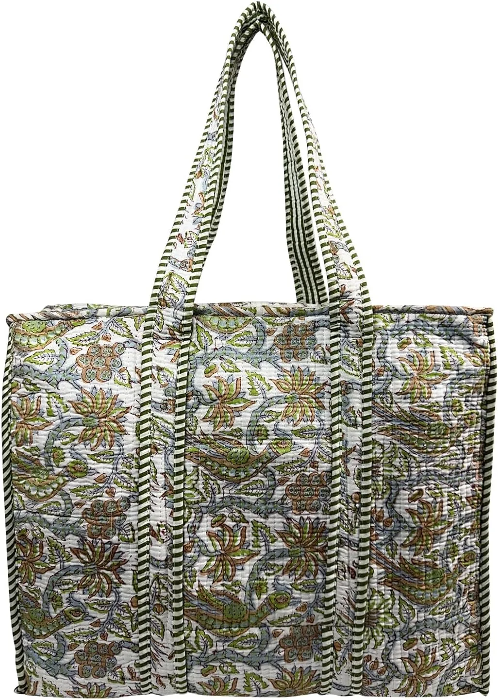 Quilted Cotton Tote Bag - Lightweight Handcrafted Shoulder Bag with Pockets for Gym, Travel, Work - Versatile Beach Bag
