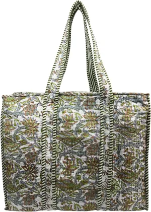 Quilted Cotton Tote Bag - Lightweight Handcrafted Shoulder Bag with Pockets for Gym, Travel, Work - Versatile Beach Bag