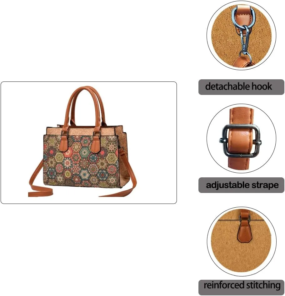 Quilted Crossbody Bags For Women Vegan Leather Purses Waterproof Natural Cork Shoulder Bag Handbags