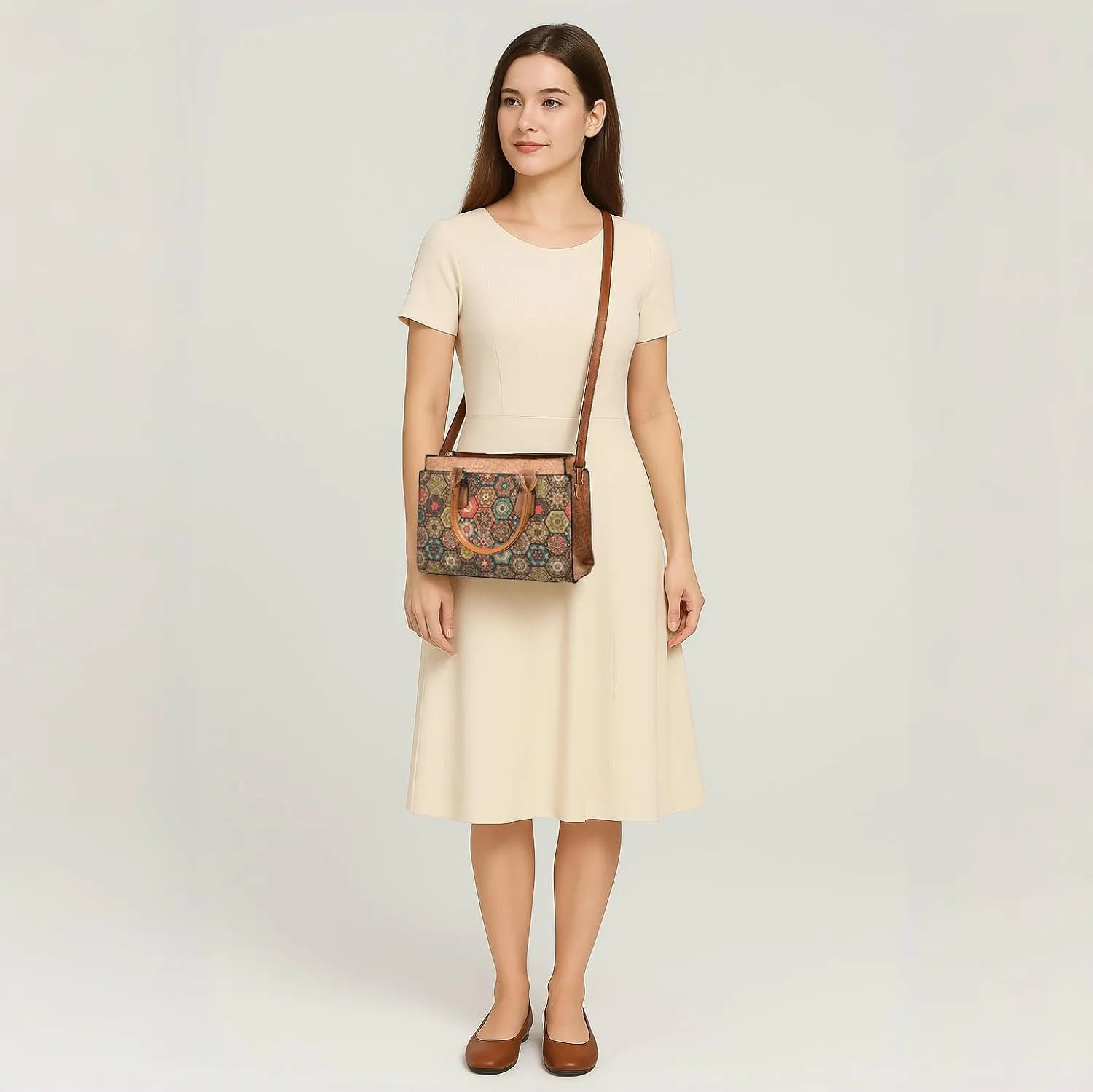 Quilted Crossbody Bags For Women Vegan Leather Purses Waterproof Natural Cork Shoulder Bag Handbags