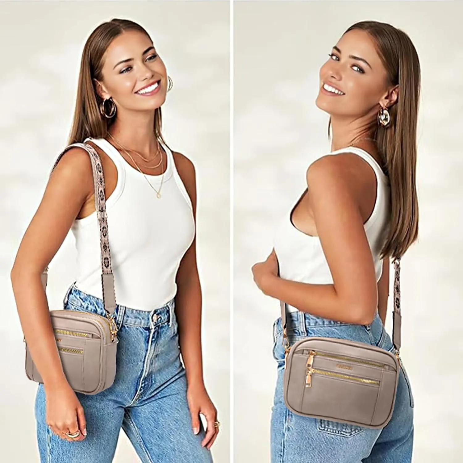 Quilted Crossbody Bags For Women Vegan Leather Small Purses Wide Strap Medium Lightweight Shoulder Handbags