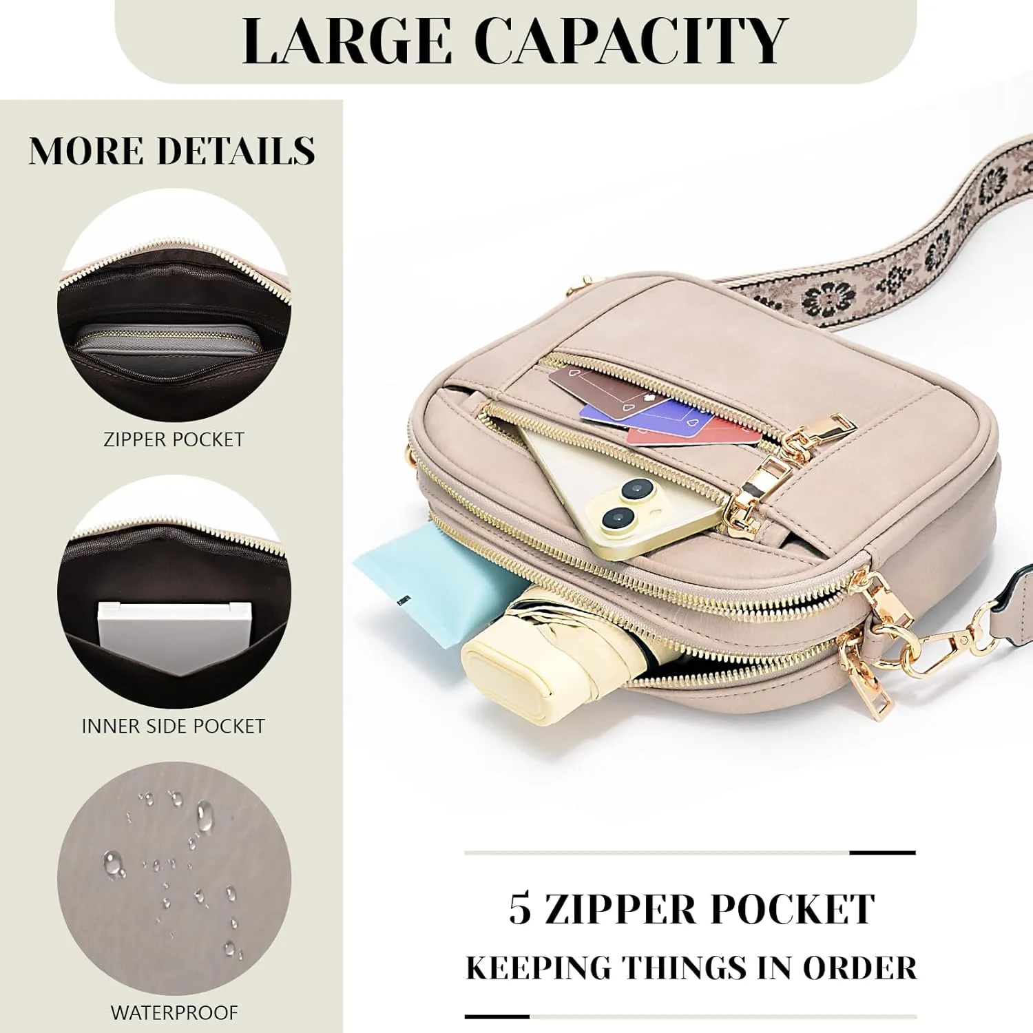 Quilted Crossbody Bags For Women Vegan Leather Small Purses Wide Strap Medium Lightweight Shoulder Handbags