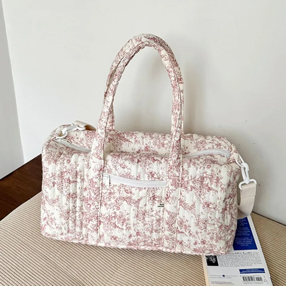 Quilted Duffle Bag For Women Cute Weekender Bag Floral Travel Bag Aesthetic Puffer Duffle Bag Cotton Diaper Tote Bag