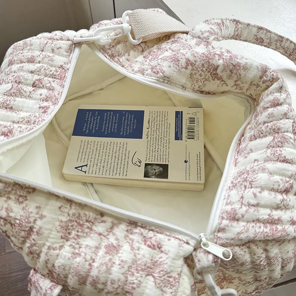 Quilted Duffle Bag For Women Cute Weekender Bag Floral Travel Bag Aesthetic Puffer Duffle Bag Cotton Diaper Tote Bag