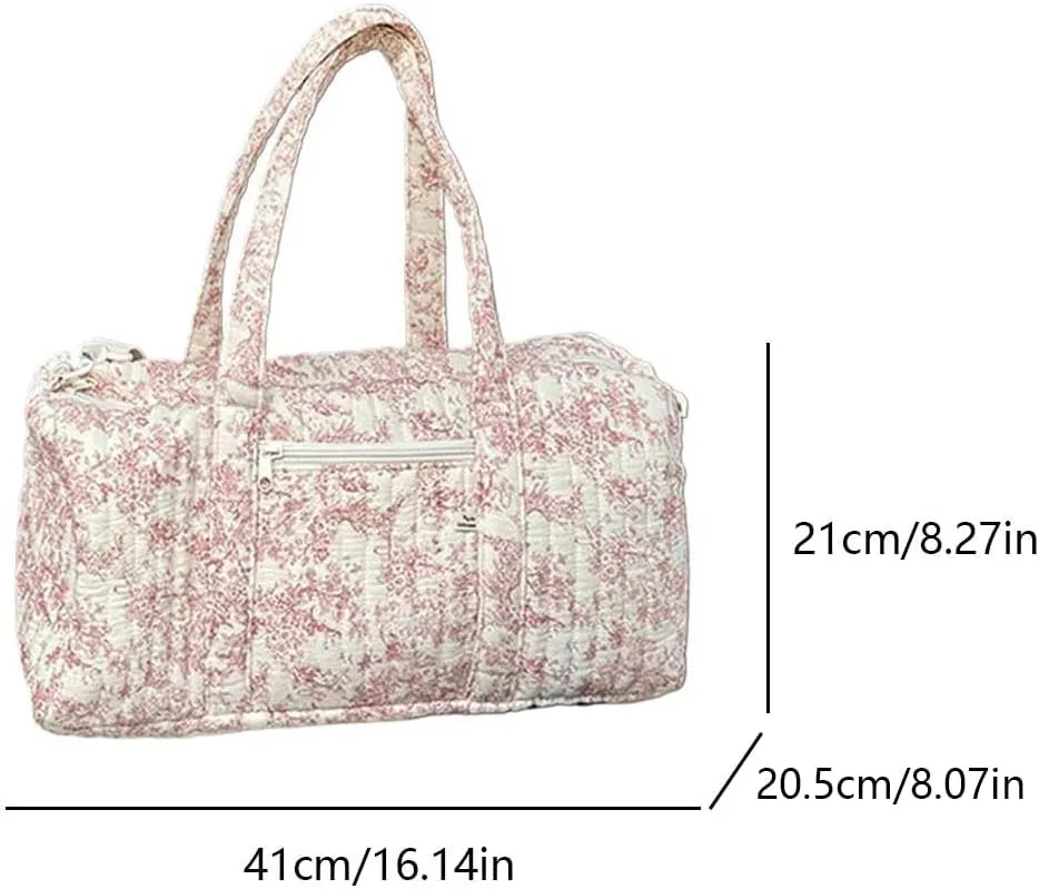 Quilted Duffle Bag For Women Cute Weekender Bag Floral Travel Bag Aesthetic Puffer Duffle Bag Cotton Diaper Tote Bag