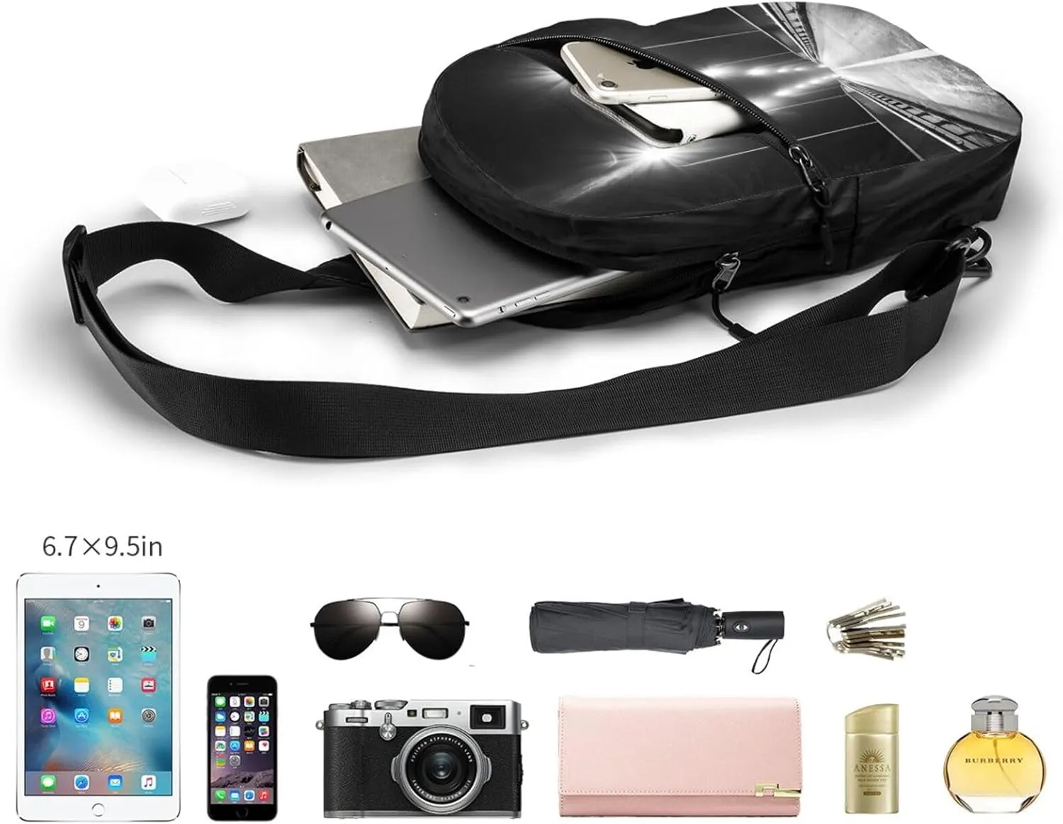 Race Empty Freeway Night Sling Bag for Men Women, Small Crossbody Sling Backpack Shoulder Chest Bag, Anti Theft Travel Hiking Sports