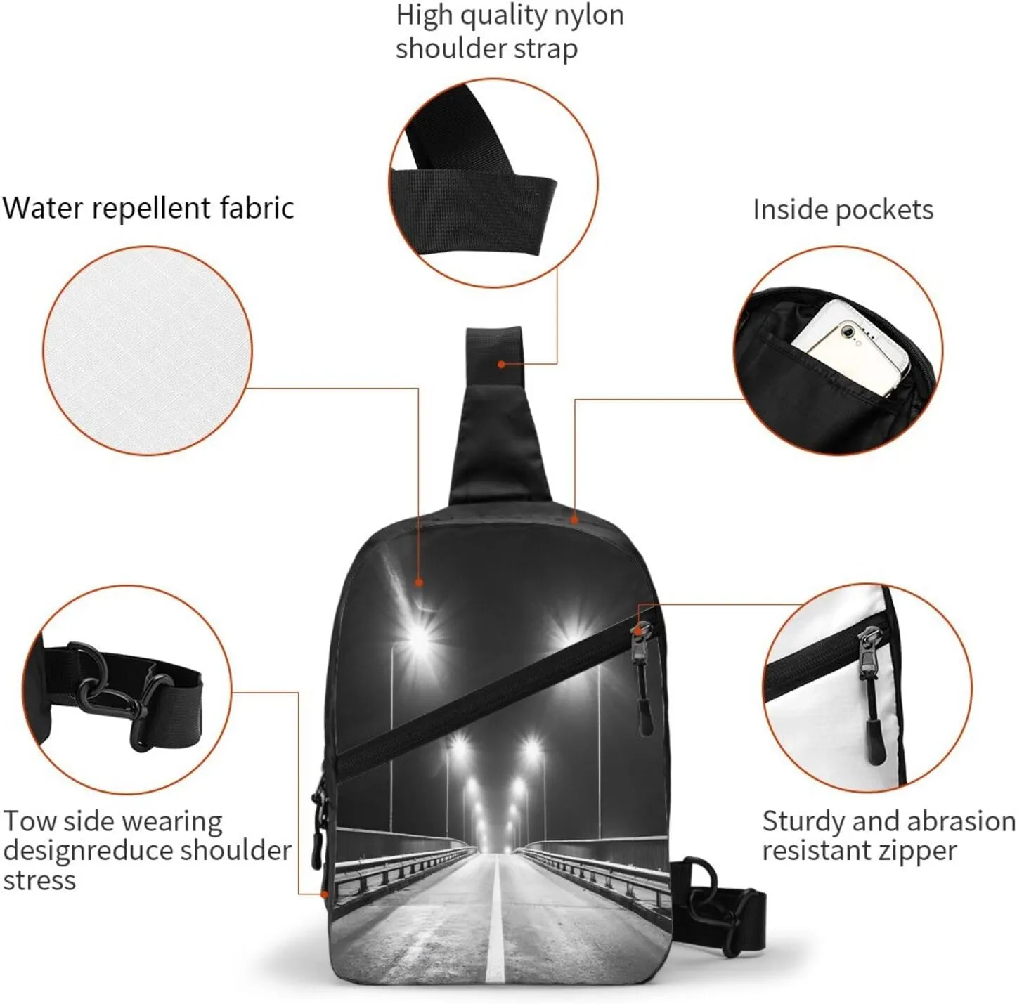 Race Empty Freeway Night Sling Bag for Men Women, Small Crossbody Sling Backpack Shoulder Chest Bag, Anti Theft Travel Hiking Sports