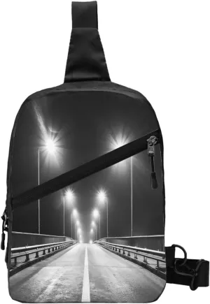Race Empty Freeway Night Sling Bag for Men Women, Small Crossbody Sling Backpack Shoulder Chest Bag, Anti Theft Travel Hiking Sports