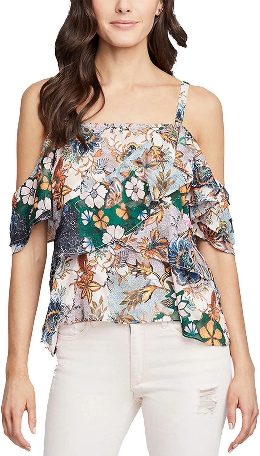 RACHEL Rachel Roy Womens Wonderlust Floral Cold Shoulder Pullover Top Pink