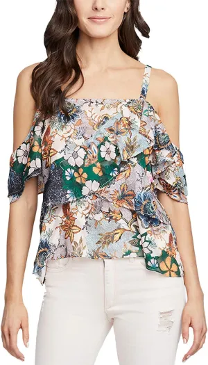 RACHEL Rachel Roy Womens Wonderlust Floral Cold Shoulder Pullover Top Pink