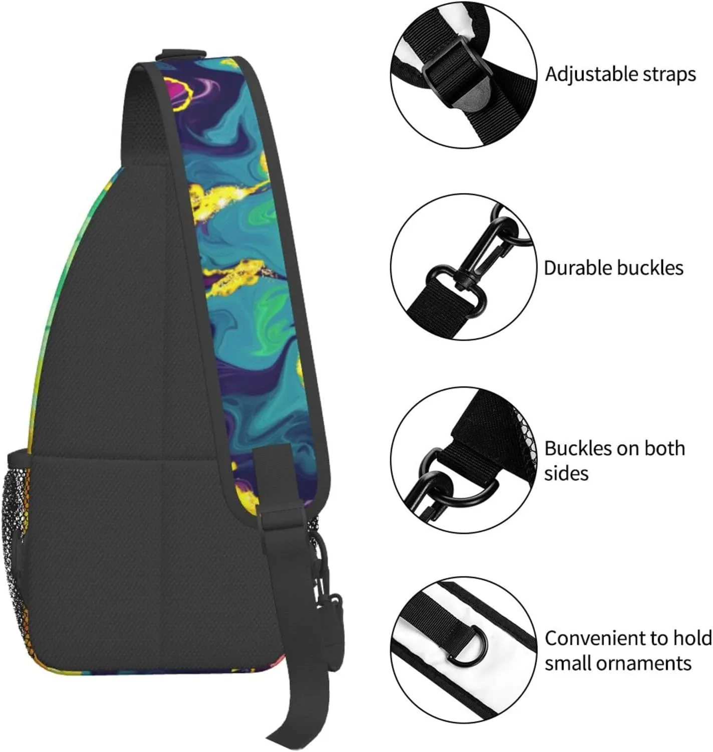 Rainbow Abstract Liquid Luxury Marble Sling Bag for Women Men's Crossbody Backpack Cycling Hiking Daypack Shoulder Chest Bag with Adjustable Strap, Alzslbgcb1109-14