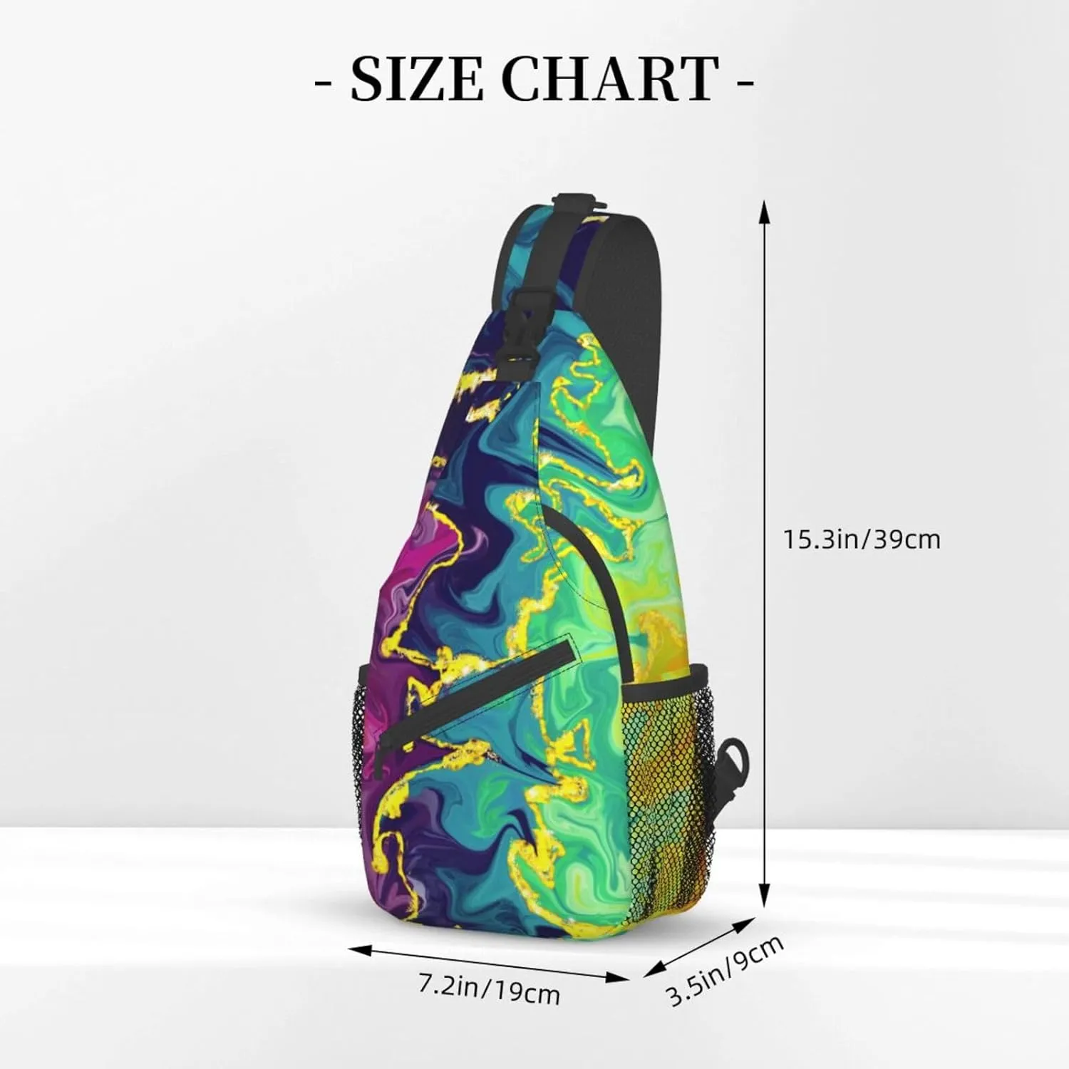 Rainbow Abstract Liquid Luxury Marble Sling Bag for Women Men's Crossbody Backpack Cycling Hiking Daypack Shoulder Chest Bag with Adjustable Strap, Alzslbgcb1109-14
