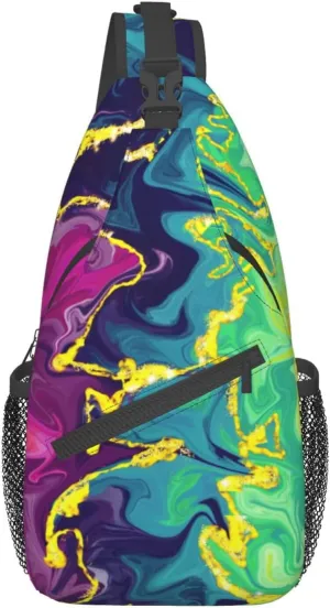 Rainbow Abstract Liquid Luxury Marble Sling Bag for Women Men's Crossbody Backpack Cycling Hiking Daypack Shoulder Chest Bag with Adjustable Strap, Alzslbgcb1109-14
