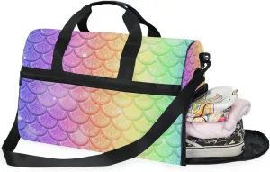 Rainbow Fish Scale Duffel Bag for Travel, Large Sport Gym Bag with Shoe Compartment
