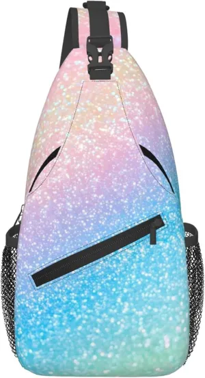 Rainbow Glitter Sling Bag for women and Men, Shine Crossbody Chest Bag Water Resistant, Lightweight Sling Purse for Travel Hiking Gym Everyday Use
