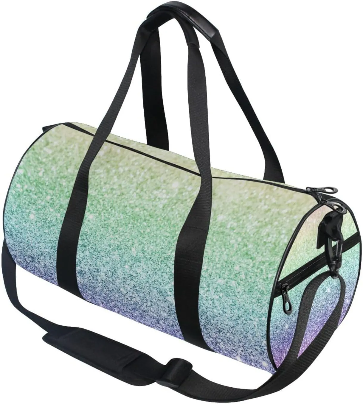 Rainbow Multi-colored Glitter and Glare Pattern Portable Gym Bag, Travel Bag, Luggage bag, Sports Bag, Toiletry Bag with Handles, Detachable Shoulder Strap 17.6 x 9 x 9 inch