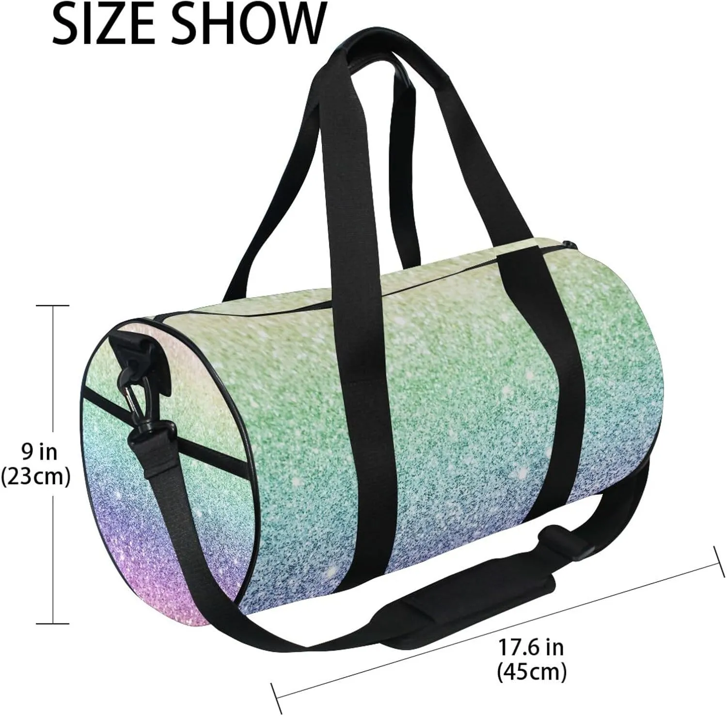 Rainbow Multi-colored Glitter and Glare Pattern Portable Gym Bag, Travel Bag, Luggage bag, Sports Bag, Toiletry Bag with Handles, Detachable Shoulder Strap 17.6 x 9 x 9 inch