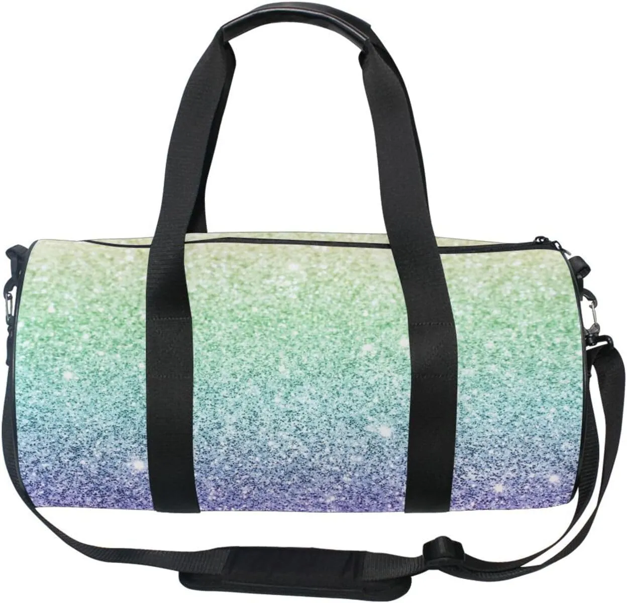 Rainbow Multi-colored Glitter and Glare Pattern Portable Gym Bag, Travel Bag, Luggage bag, Sports Bag, Toiletry Bag with Handles, Detachable Shoulder Strap 17.6 x 9 x 9 inch