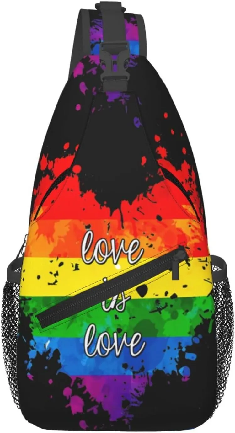 Rainbow Pride Love Is Love Chest Sling Bag Crossbody Shoulder Backpack Bag Gym Cycling Daypack Travel Hiking Cross Bag